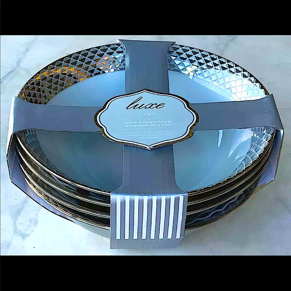 CIROA LUXE BOWLS SILVER METALLIC SET 4 PORCELAIN